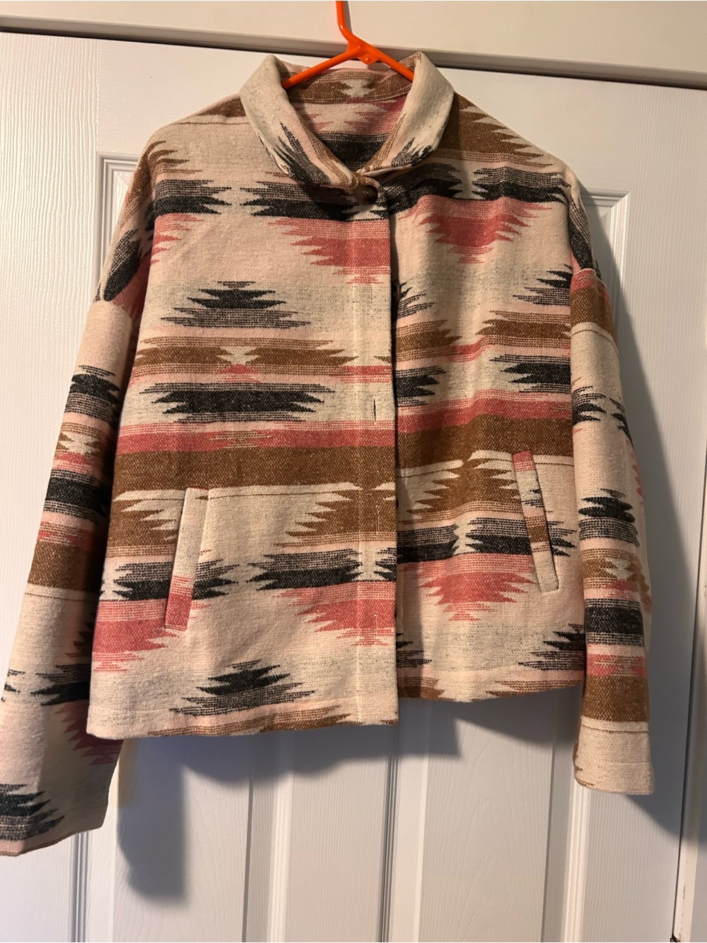 Women's Southwestern Aztec Jacket - Cream, Brown & Pink